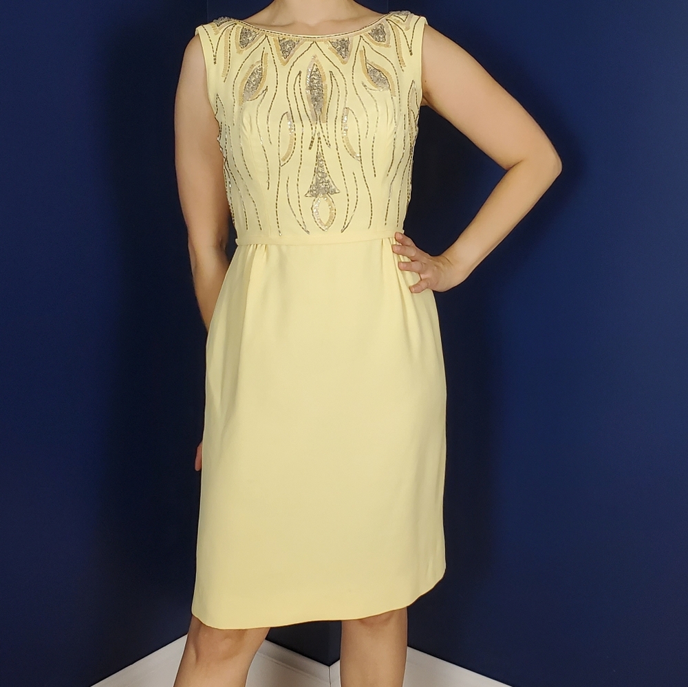 Vintage 60s beaded yellow cocktail dress